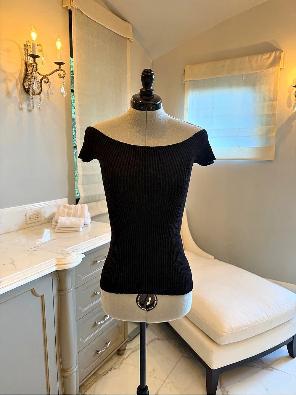 Helmut Lang Ribbed Off-Shoulder Top Black XS Like New